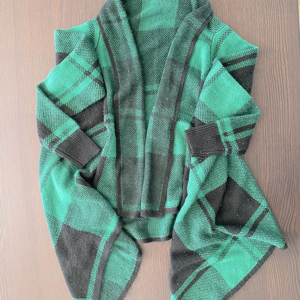 Green plaid open sweater Merona